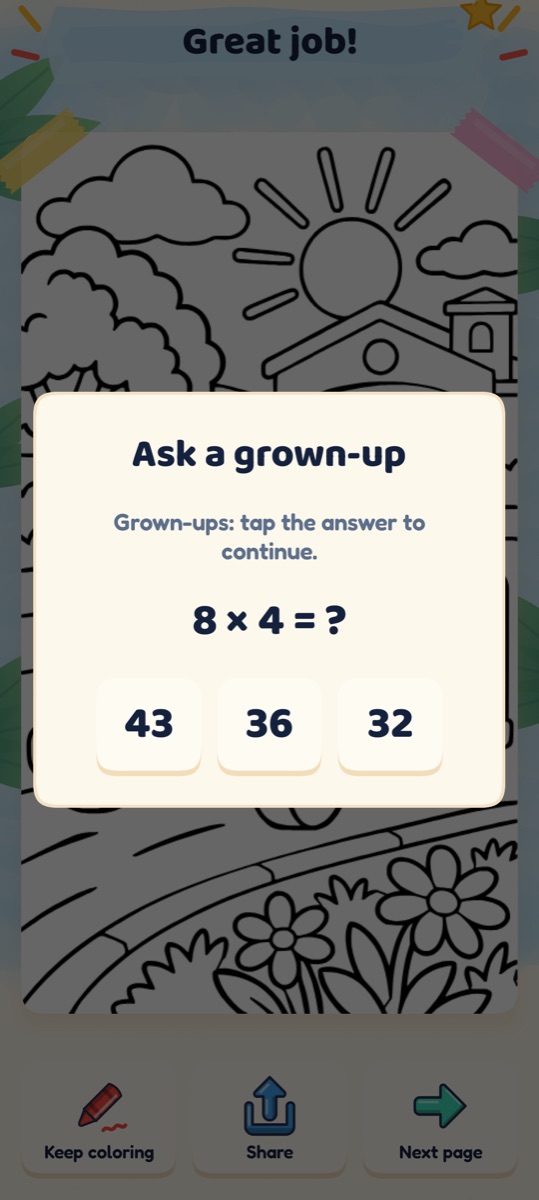 Grown-up gate asking a times-table question before sharing